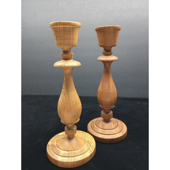 Vintage Hand Turned Wooden Candlesticks Taper Holders Two-Toned 7.5" Tall - Picture 4 of 16